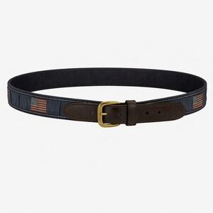 Men's Leather Canvas Belt – American Flag Pattern Brass Buckle‎ Size 36